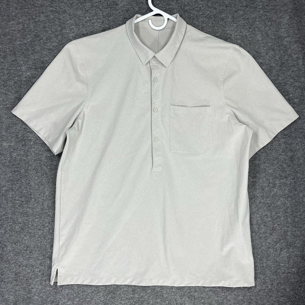 Lululemon Polo Shirt Mens XL Beige Woven Air Popover Casual Preppy